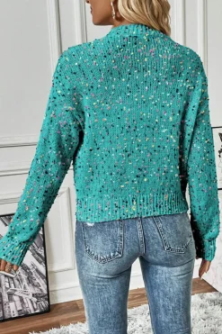 Best Dear-Lover Rhinestone Decor Multicolor Confetti Sweater Cardigan Aruba Blue