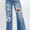 Sale Dear-Lover Acid Wash Distressed Wide Leg High Waist Jeans Ashleigh Blue