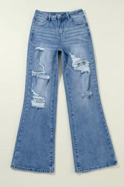 Sale Dear-Lover Acid Wash Distressed Wide Leg High Waist Jeans Ashleigh Blue