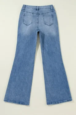Sale Dear-Lover Acid Wash Distressed Wide Leg High Waist Jeans Ashleigh Blue