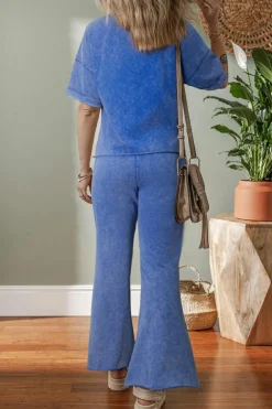 Fashion Dear-Lover Acid Wash Star Patched Rolled Trim Pants Set Ashleigh Blue