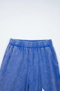 Fashion Dear-Lover Acid Wash Star Patched Rolled Trim Pants Set Ashleigh Blue