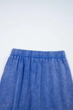 Fashion Dear-Lover Acid Wash Star Patched Rolled Trim Pants Set Ashleigh Blue