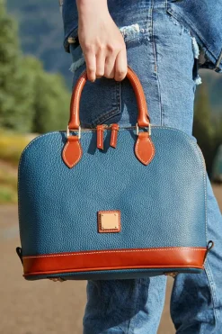 Discount Dear-Lover Color Contrast PU Leather Zipper Tote Bag Ashleigh Blue