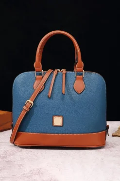 Discount Dear-Lover Color Contrast PU Leather Zipper Tote Bag Ashleigh Blue