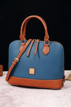 Discount Dear-Lover Color Contrast PU Leather Zipper Tote Bag Ashleigh Blue