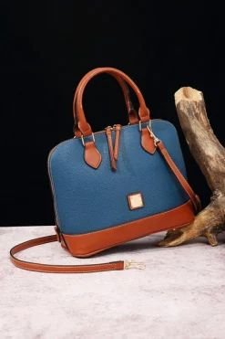 Discount Dear-Lover Color Contrast PU Leather Zipper Tote Bag Ashleigh Blue