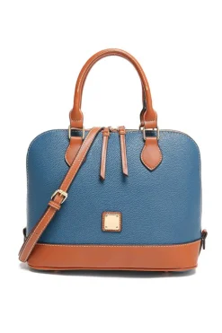 Discount Dear-Lover Color Contrast PU Leather Zipper Tote Bag Ashleigh Blue