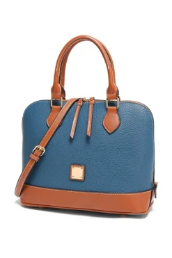Discount Dear-Lover Color Contrast PU Leather Zipper Tote Bag Ashleigh Blue