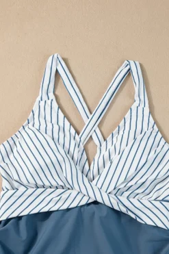 Fashion Dear-Lover Criss Cross Ruched Ruffled Two Piece Tankini Set Ashleigh Blue