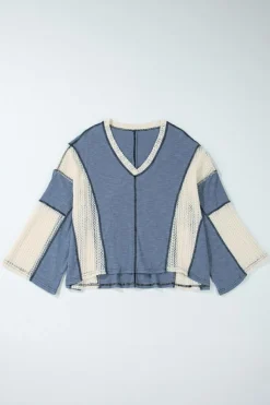 Sale Dear-Lover Crochet Detail Exposed Seam High Low Loose Top Ashleigh Blue