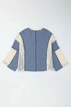 Sale Dear-Lover Crochet Detail Exposed Seam High Low Loose Top Ashleigh Blue