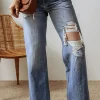 Sale Dear-Lover Distressed Raw Hem Straight Leg High Waist Jeans Ashleigh Blue