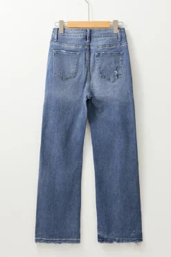Sale Dear-Lover Distressed Raw Hem Straight Leg High Waist Jeans Ashleigh Blue