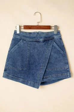 Discount Dear-Lover Faux Wrapped Mini Denim Skort Ashleigh Blue