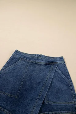 Discount Dear-Lover Faux Wrapped Mini Denim Skort Ashleigh Blue