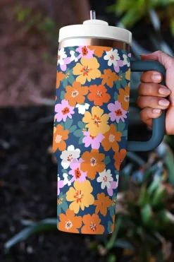 New Dear-Lover Flower Print Hane Large Thermal Tumbler 40oz Ashleigh Blue