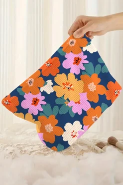 Discount Dear-Lover Flower Print Zipper Corduroy Large Cosmetic Bag Ashleigh Blue