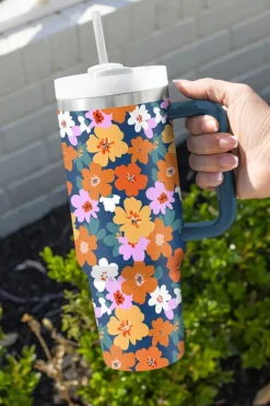 New Dear-Lover Flower Print Hane Large Thermal Tumbler 40oz Ashleigh Blue