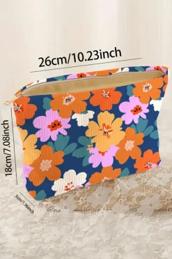 Discount Dear-Lover Flower Print Zipper Corduroy Large Cosmetic Bag Ashleigh Blue