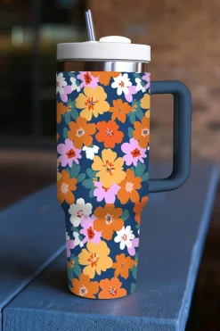 New Dear-Lover Flower Print Hane Large Thermal Tumbler 40oz Ashleigh Blue