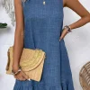 Online Dear-Lover Knot Scoop Back Ruffle Hem Sleeveless Mini Dress Ashleigh Blue
