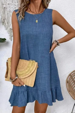 Online Dear-Lover Knot Scoop Back Ruffle Hem Sleeveless Mini Dress Ashleigh Blue
