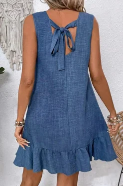Online Dear-Lover Knot Scoop Back Ruffle Hem Sleeveless Mini Dress Ashleigh Blue