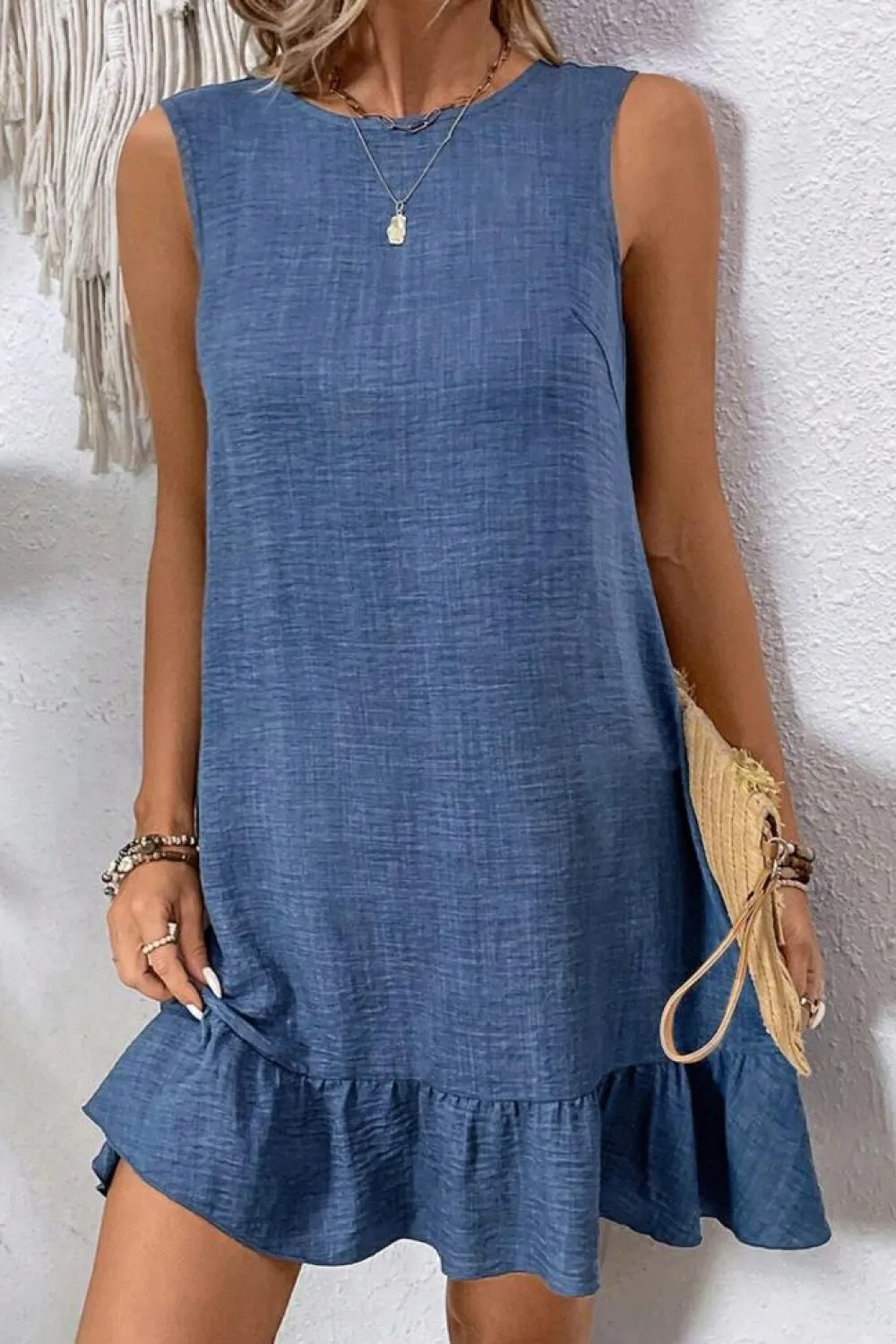 Online Dear-Lover Knot Scoop Back Ruffle Hem Sleeveless Mini Dress Ashleigh Blue