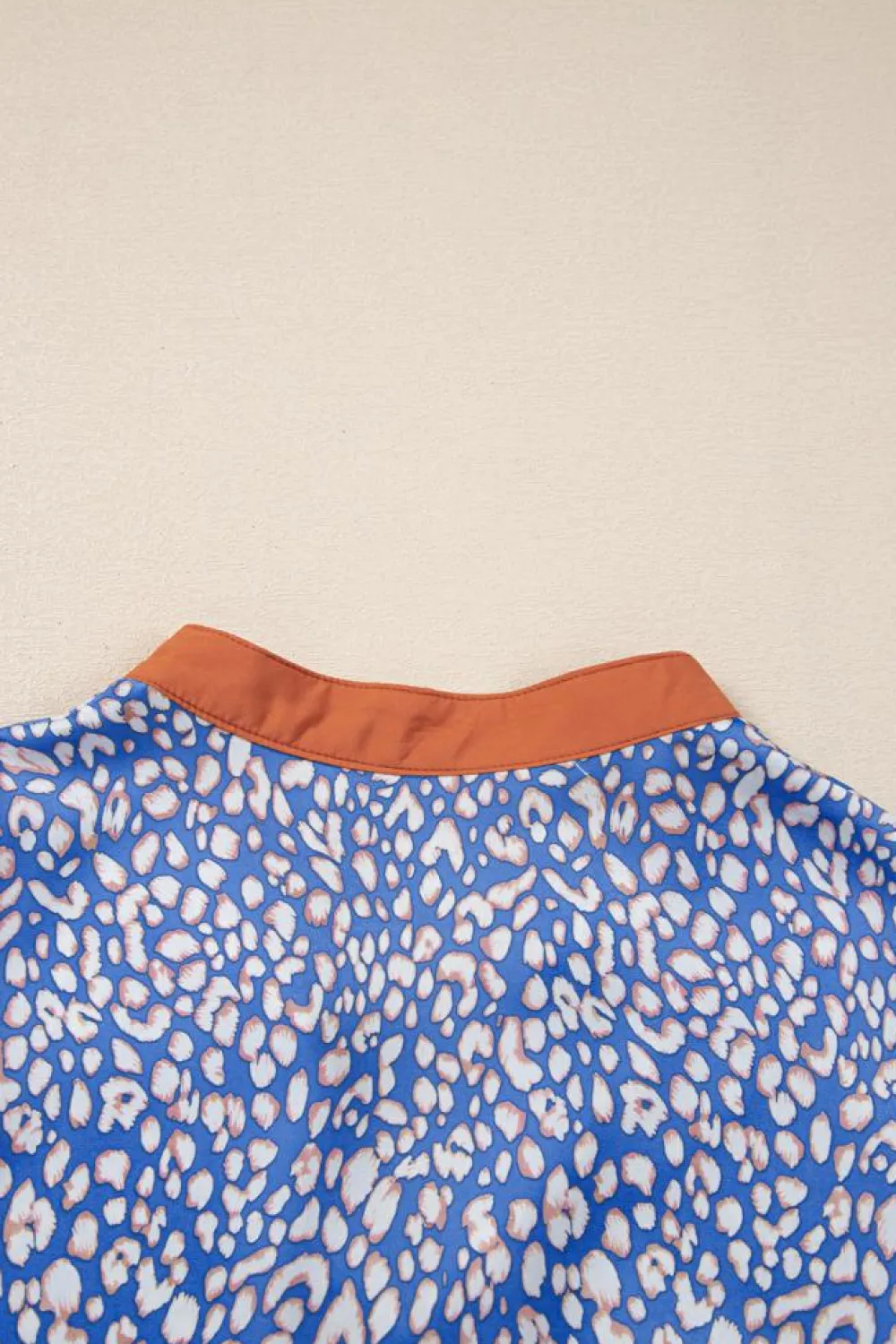 Best Dear-Lover Leopard Print Spot Contrast V Neck Half Puff Sleeve Shirt Ashleigh Blue