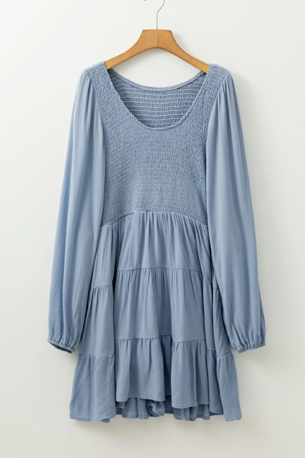 Online Dear-Lover Long Sleeve V Neck Smocked Tiered Mini Dress Ashleigh Blue
