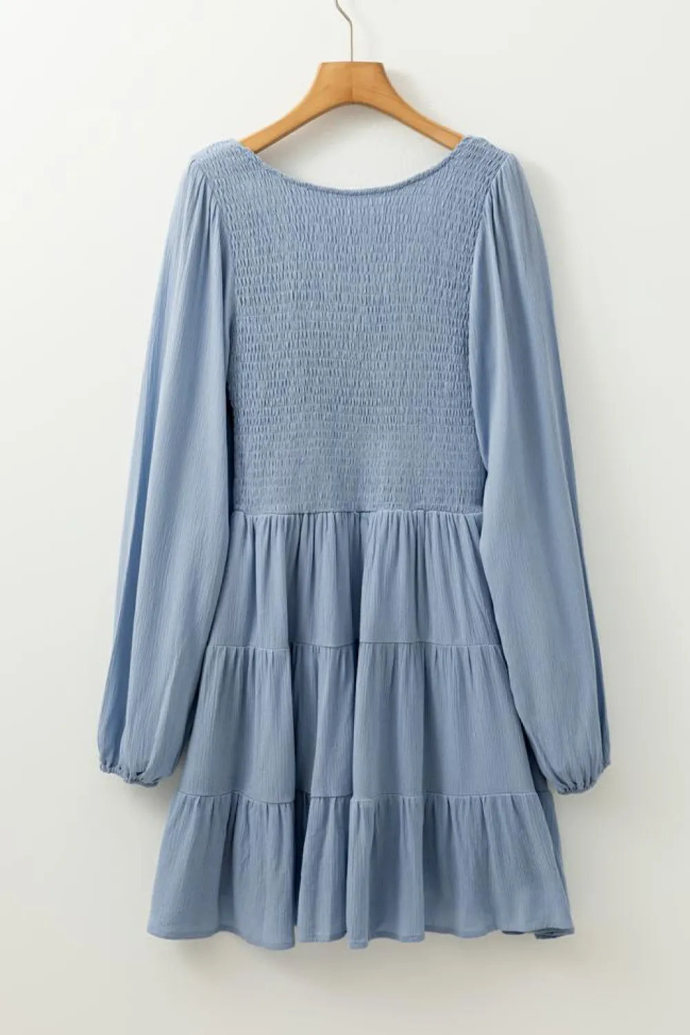 Online Dear-Lover Long Sleeve V Neck Smocked Tiered Mini Dress Ashleigh Blue