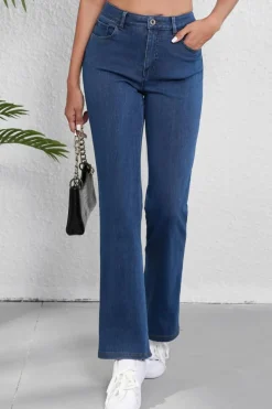 New Dear-Lover Mid Waist Stretchy Knit Casual Bootcut Jeans Ashleigh Blue