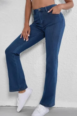 New Dear-Lover Mid Waist Stretchy Knit Casual Bootcut Jeans Ashleigh Blue