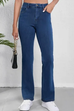 New Dear-Lover Mid Waist Stretchy Knit Casual Bootcut Jeans Ashleigh Blue