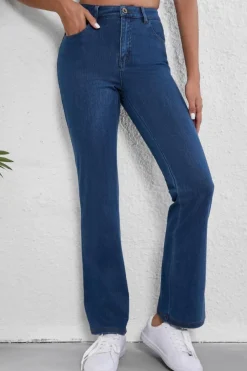 New Dear-Lover Mid Waist Stretchy Knit Casual Bootcut Jeans Ashleigh Blue
