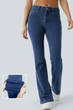 New Dear-Lover Mid Waist Stretchy Knit Casual Bootcut Jeans Ashleigh Blue