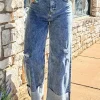 Online Dear-Lover Mineral Wash Bottom Cuff Distressed Wide Leg Jeans Ashleigh Blue