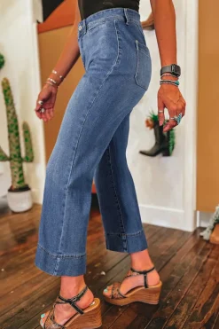 Sale Dear-Lover Mineral Wash High Waist Bell Bottom Crop Jeans Ashleigh Blue