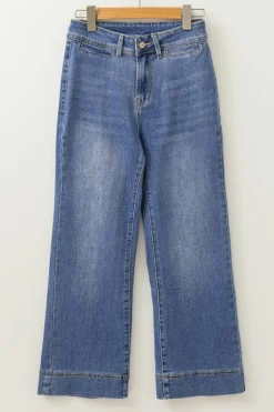 Sale Dear-Lover Mineral Wash High Waist Bell Bottom Crop Jeans Ashleigh Blue