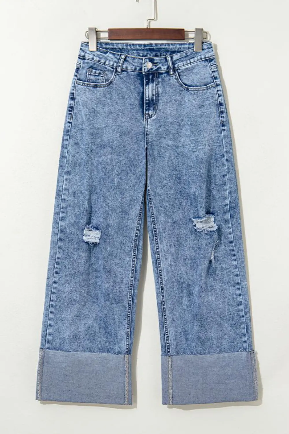 Online Dear-Lover Mineral Wash Bottom Cuff Distressed Wide Leg Jeans Ashleigh Blue