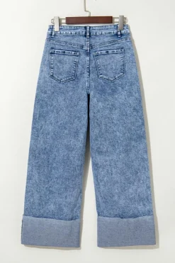 Online Dear-Lover Mineral Wash Bottom Cuff Distressed Wide Leg Jeans Ashleigh Blue