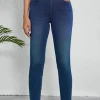 Sale Dear-Lover Multiple Pockets Straight Leg Washed Stretchy Knit Casual Jeans Ashleigh Blue