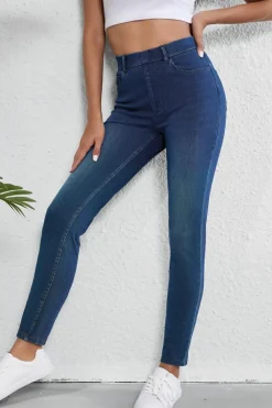 Sale Dear-Lover Multiple Pockets Straight Leg Washed Stretchy Knit Casual Jeans Ashleigh Blue