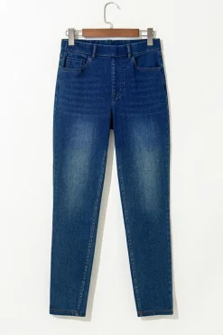 Sale Dear-Lover Multiple Pockets Straight Leg Washed Stretchy Knit Casual Jeans Ashleigh Blue