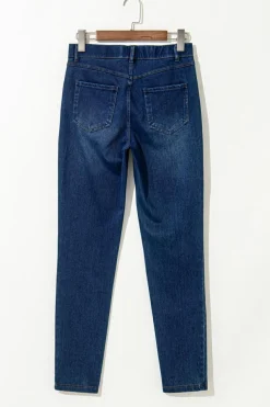 Sale Dear-Lover Multiple Pockets Straight Leg Washed Stretchy Knit Casual Jeans Ashleigh Blue
