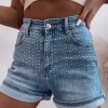 Sale Dear-Lover Rhinestone Embellished Denim Shorts Ashleigh Blue