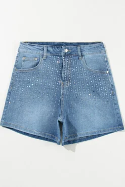 Sale Dear-Lover Rhinestone Embellished Denim Shorts Ashleigh Blue