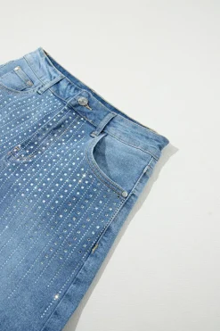 Sale Dear-Lover Rhinestone Embellished Denim Shorts Ashleigh Blue