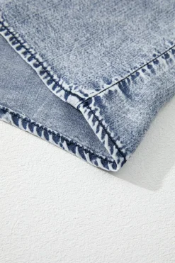 Hot Dear-Lover Ruffled Shirred Neckline Sleeveless Denim Tank Top Ashleigh Blue